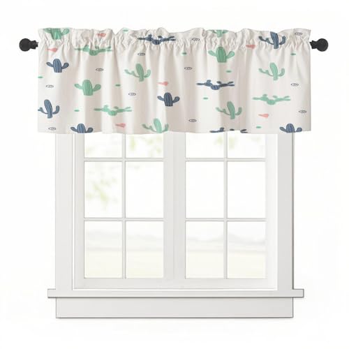 Highdi 1 Stück Kurzgardine Wohnzimmer Küchen, Stangentasche Kurzer Scheibengardinen für Kleine Fenster,Landhausstil Bistrogardine Kurzgardinen (Grüner Kaktus 10,137x45cm) von Highdi