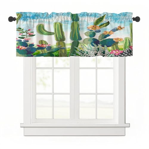 Highdi 1 Stück Kurzgardine Wohnzimmer Küchen, Stangentasche Kurzer Scheibengardinen für Kleine Fenster,Landhausstil Bistrogardine Kurzgardinen (Grüner Kaktus 3,137x45cm) von Highdi