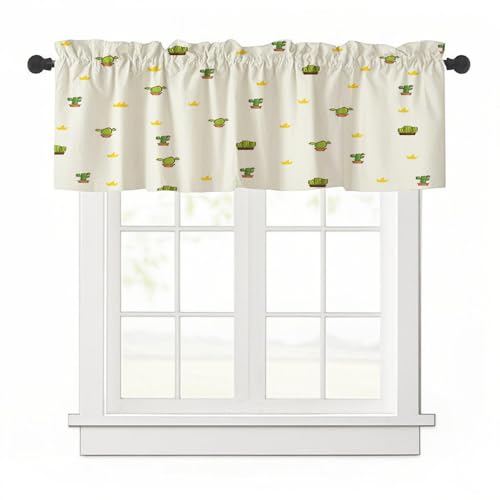 Highdi 1 Stück Kurzgardine Wohnzimmer Küchen, Stangentasche Kurzer Scheibengardinen für Kleine Fenster,Landhausstil Bistrogardine Kurzgardinen (Grüner Kaktus 4,137x45cm) von Highdi