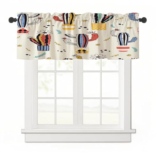 Highdi 1 Stück Kurzgardine Wohnzimmer Küchen, Stangentasche Kurzer Scheibengardinen für Kleine Fenster,Landhausstil Bistrogardine Kurzgardinen (Grüner Kaktus 6,137x45cm) von Highdi