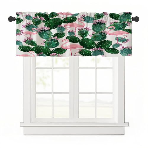 Highdi 1 Stück Kurzgardine Wohnzimmer Küchen, Stangentasche Kurzer Scheibengardinen für Kleine Fenster,Landhausstil Bistrogardine Kurzgardinen (Grüner Kaktus 7,137x45cm) von Highdi