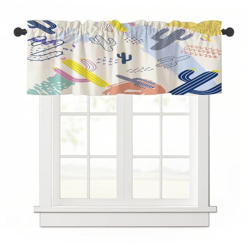 Highdi 1 Stück Kurzgardine Wohnzimmer Küchen, Stangentasche Kurzer Scheibengardinen für Kleine Fenster,Landhausstil Bistrogardine Kurzgardinen (Grüner Kaktus 8,137x45cm) von Highdi