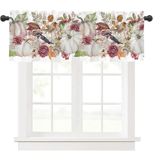 Highdi 1 Stück Kurzgardine Wohnzimmer Küchen, Stangentasche Kurzer Scheibengardinen für Kleine Fenster,Landhausstil Bistrogardine Kurzgardinen (Herbst,137 * 45cm) von Highdi