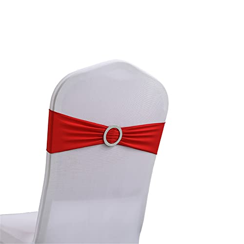 Highdi 10/20/30/50/100 Stück Spandex Stuhl-Schärpen, Stretch Schleifen Stuhlbänder mit Schnalle Schieber Elastische Lycra Stuhlschärpen für Party Hochzeit Stuhl Dekorationen (Rot,100pcs) von Highdi