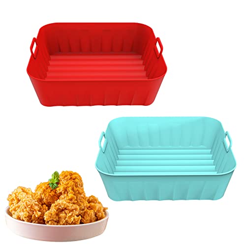 Highdi 2 Stück Air Fryer Silicone Pot, Silikonform für Heißluftfritteuse, Luftfritteuse Silikontopf/Air Fryer Silikon Backform/Air Fryer Liners Silicone (18x21x6cm,Rot+Blau) von Highdi