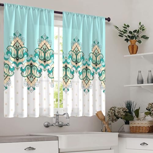 Highdi 2 Stück Kurzgardine Einfachheit Wohnzimmer Küchen, Kurzer Vorhang Fenster Durchscheinend Fenstergardinen, Bistrogardine Stab Tasche Halbe Fenster Behandlung (blau,W80xL150cm) von Highdi