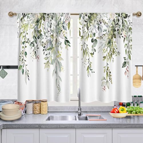 Highdi 2 Stück Kurzgardine Modern Wohnzimmer Küchen, Kurzer Vorhang Fenster Durchscheinend Fenstergardinen, Bistrogardine Stab Tasche Halbe Fenster Behandlung für Home Decor (Weide,70x50cm) von Highdi