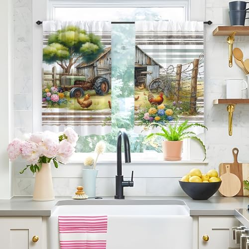 Highdi 2 Stück Kurzgardine Modern Wohnzimmer Küchen, Retro Kurzer Vorhang Fenster Durchscheinend Fenstergardinen, Bistrogardine Stab Tasche Halbe Fenster Behandlung (Holzhaus,W80xL100cm) von Highdi