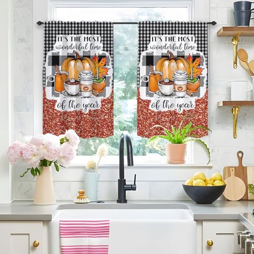 Highdi 2 Stück Kurzgardine Modern Wohnzimmer Küchen, Retro Kurzer Vorhang Fenster Durchscheinend Fenstergardinen, Bistrogardine Stab Tasche Halbe Fenster Behandlung (Kaffee,W80xL120cm) von Highdi