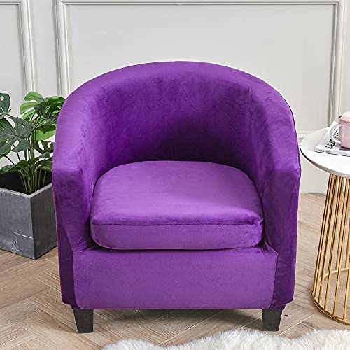 Highdi 2 Stück Sesselschoner Sesselüberwurf mit Elastisch Stretch Husse, Plüsch Club Chair Schonbezug Sofabezug mit hoher Dehnung Sessel für Clubsessel Loungesessel Cocktailsessel (Lila) von Highdi