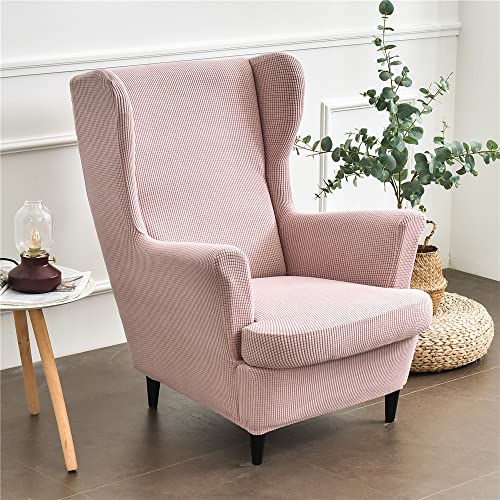 Highdi 2 Teilig Jacquard Ohrensessel Überzug, Sessel-Überwürfe Ohrensessel Schonbezüge Bezug Sesselhusse Elastisch Stretch Stuhlbezug mit Armlehne Hohe Rückenlehne Universal (Rosa erröten) von Highdi