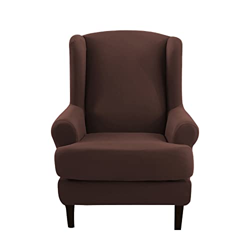 Highdi 2 Teilig Ohrensessel Überzug, Einfarbig Sessel-Überwürfe Ohrensessel Schonbezüge Bezug Sesselhusse Elastisch Stretch Tiger Stuhlbezug mit Armlehne Hohe Rückenlehne Universal (braun) von Highdi