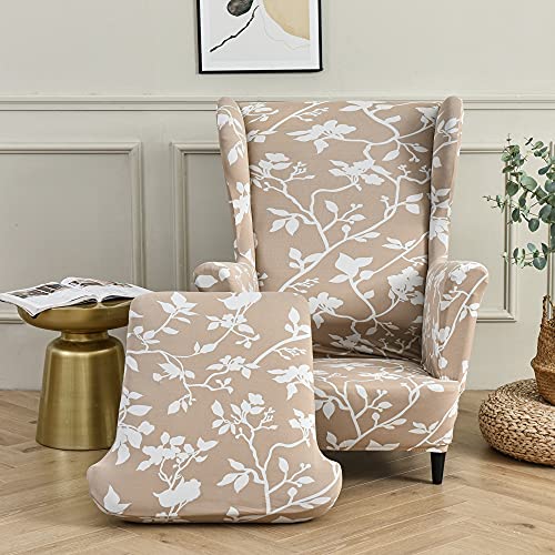 Highdi 2-Teilig Ohrensessel Überzug, Sessel-Überwürfe Ohrensessel Elegant Florals Schonbezüge Bezug Sesselhusse Elastisch Stretch Tiger Stuhlbezug mit Armlehne Hohe Rückenlehne (Kamel) von Highdi