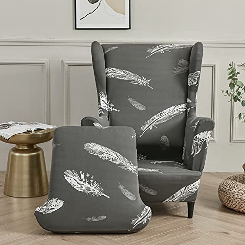 Highdi 2-Teilig Ohrensessel Überzug, Sessel-Überwürfe Ohrensessel Elegant Florals Schonbezüge Bezug Sesselhusse Elastisch Stretch Tiger Stuhlbezug mit Armlehne Hohe Rückenlehne (grau) von Highdi