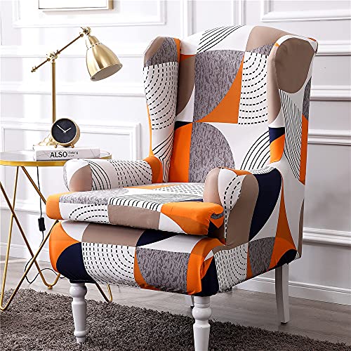 Highdi 2-Teilig Ohrensessel Überzug, Sessel-Überwürfe Ohrensessel Elegant Schonbezüge Bezug Sesselhusse Elastisch Stretch Tiger Stuhlbezug mit Armlehne Hohe Rückenlehne (Orange) von Highdi