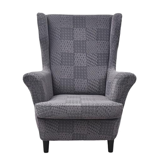 Highdi 2-Teilig Ohrensessel Überzug, Sessel-Überwürfe Ohrensessel Kariert Jacquard Schonbezüge Bezug Sesselhusse Strandmon Tiger Stuhlbezug mit Armlehne Hohe Rückenlehne (Dunkelgrau) von Highdi