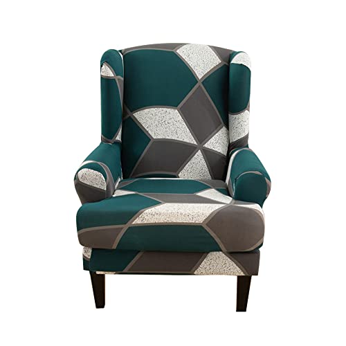 Highdi 2 Teilig Ohrensessel Überzug, Sessel-Überwürfe Ohrensessel Schonbezüge Bezug Sesselhusse Elastisch Stretch Tiger Stuhlbezug mit Armlehne Hohe Rückenlehne Universal (dunkelgrün) von Highdi