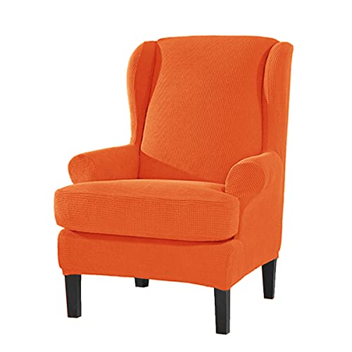 Highdi 2 Teilig Ohrensessel Überzug,Einfarbig Jacquard Sessel-Überwürfe Ohrensessel Schonbezüge Bezug Sesselhusse Elastisch Stretch Tiger Stuhlbezug mit Armlehne Hohe Rückenlehne Universal (Orange) von Highdi