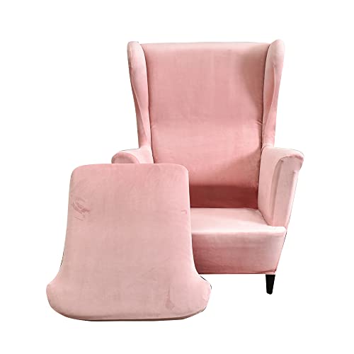 Highdi 2Teilig Ohrensessel Überzug aus Samt,Sessel-Überwürfe Ohrensessel Schonbezüge Bezug Sesselhusse Elastisch Stretch Tiger Stuhlbezug mit Armlehne Hohe Rückenlehne Universal (Rosa) von Highdi