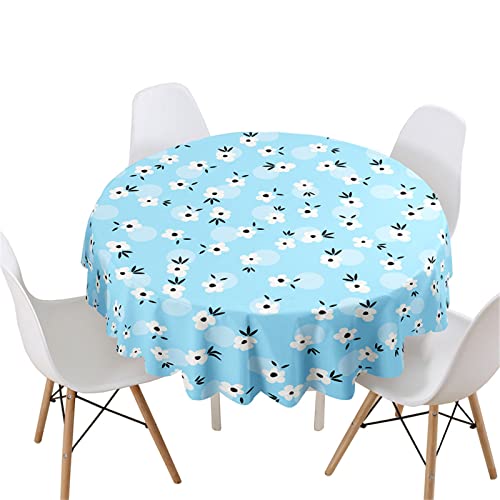 Highdi 3D Blumen Druck Rund Tischdecke Abwaschbar, Wasserdicht Lotuseffekt Antifouling Rund Tischdecken Polyester Tischtuch für Home Küche Dekoration Garten (Durchmesser 180cm,Blau geblümt) von Highdi