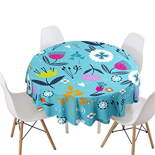 Highdi 3D Blumen Rund Tischdecke Abwaschbar, Wasserdicht Lotuseffekt Antifouling Rund Tischdecken Polyester Tischtuch für Home Küche Dekoration Garten (Blaues Gekritzel,Durchmesser 100cm) von Highdi