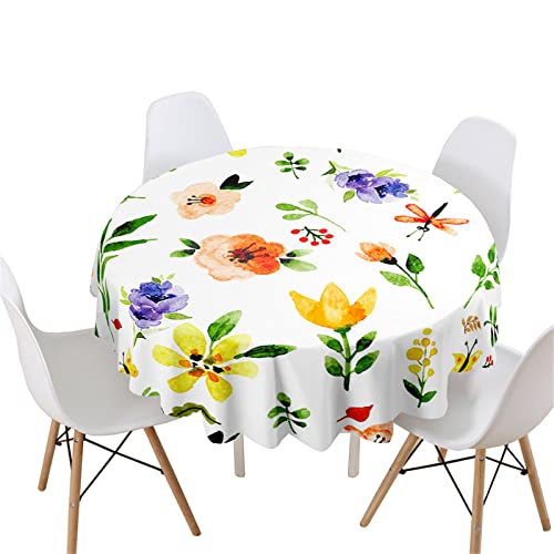 Highdi 3D Blumen Rund Tischdecke Abwaschbar, Wasserdicht Lotuseffekt Antifouling Rund Tischdecken Polyester Tischtuch für Home Küche Dekoration Garten (Ölgemälde Frühling,Durchmesser 120cm) von Highdi