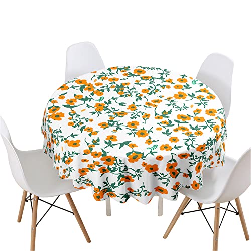 Highdi 3D Blumen Rund Tischdecke Abwaschbar, Wasserdicht Lotuseffekt Antifouling Rund Tischdecken Polyester Tischtuch für Home Küche Dekoration Garten (Orange Blumen,Durchmesser 160cm) von Highdi