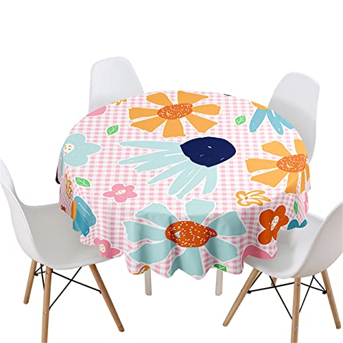 Highdi 3D Blumen Rund Tischdecke Abwaschbar, Wasserdicht Lotuseffekt Antifouling Rund Tischdecken Polyester Tischtuch für Home Küche Dekoration Garten (Rosa Plaid,Durchmesser 160cm) von Highdi