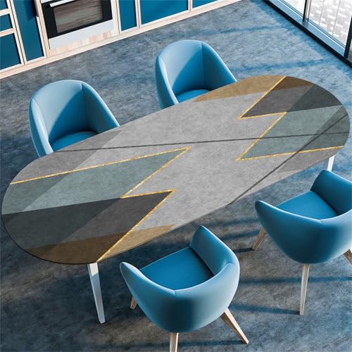 Highdi 3D Elastische Oval Tischdecke Abwaschbar, Spanntischdecke Gartentischdecke Outdoor Oval Tischdecke mit Gummizug für Esszimmer, Küche (Kunst Plaid 4,91x152cm(36"x60")) von Highdi