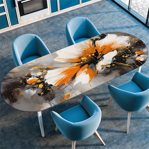 Highdi 3D Elastische Tischdecke Oval Abwaschbar, Spanntischdecke Oval Gartentischdecke Outdoor Oval Tischdecke mit Gummizug für Esszimmer, Küche (107x183cm(42"x72"),Weinlese-Baum 3) von Highdi