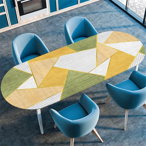 Highdi 3D Elastische Tischdecke Oval Abwaschbar, Spanntischdecke Oval Gartentischdecke Outdoor Oval Tischdecke mit Gummizug für Esszimmer, Küche (Kunst Plaid 2,107x165cm(42"x65")) von Highdi