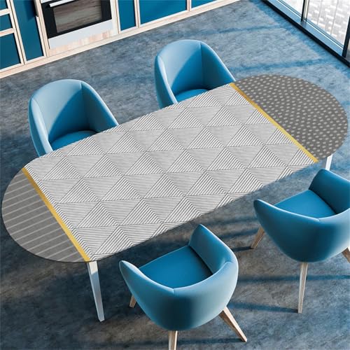 Highdi 3D Elastische Tischdecke Oval Abwaschbar, Spanntischdecke Oval Gartentischdecke Outdoor Oval Tischdecke mit Gummizug für Esszimmer, Küche (Kunst Plaid 5,107x173cm(42"x68")) von Highdi