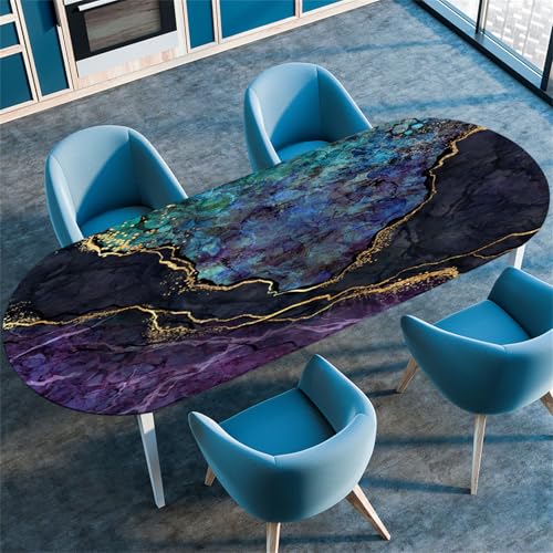 Highdi 3D Elastische Oval Tischdecke Abwaschbar, Spanntischdecke Gartentischdecke Outdoor Oval Tischdecke mit Gummizug für Esszimmer, Küche (Marmor Stein 6,91x152cm(36"x60")) von Highdi