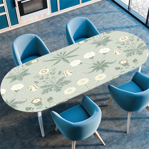 Highdi 3D Elastische Tischdecke Oval Abwaschbar, Spanntischdecke Oval Gartentischdecke Outdoor Tischdecke mit Gummizug für Esszimmer, Küche (Einfache Blume 3,91x152cm) von Highdi