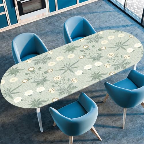 Highdi 3D Elastische Tischdecke Oval Abwaschbar, Spanntischdecke Oval Gartentischdecke Outdoor Tischdecke mit Gummizug für Esszimmer, Küche (Einfache Blume 6,107x152cm) von Highdi