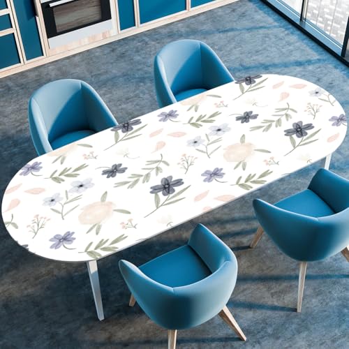 Highdi 3D Elastische Tischdecke Oval Abwaschbar, Spanntischdecke Oval Gartentischdecke Outdoor Tischdecke mit Gummizug für Esszimmer, Küche (Elegante Blume 5,107x152cm) von Highdi