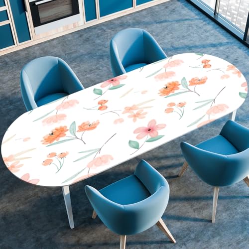 Highdi 3D Elastische Tischdecke Oval Abwaschbar, Spanntischdecke Oval Gartentischdecke Outdoor Tischdecke mit Gummizug für Esszimmer, Küche (Elegante Blume 7,132x178cm) von Highdi