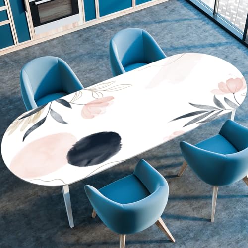 Highdi 3D Elastische Tischdecke Oval Abwaschbar, Spanntischdecke Oval Gartentischdecke Outdoor Tischdecke mit Gummizug für Esszimmer, Küche (Schicke Blumen 1,91x152cm) von Highdi