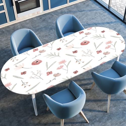 Highdi 3D Elastische Tischdecke Oval Abwaschbar, Spanntischdecke Oval Gartentischdecke Outdoor Tischdecke mit Gummizug für Esszimmer, Küche (Schicke Blumen 2,137x183cm) von Highdi