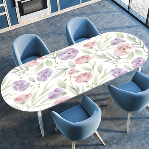 Highdi 3D Elastische Tischdecke Oval Abwaschbar, Spanntischdecke Oval Gartentischdecke Outdoor Tischdecke mit Gummizug für Esszimmer, Küche (Schicke Blumen 6,137x183cm) von Highdi