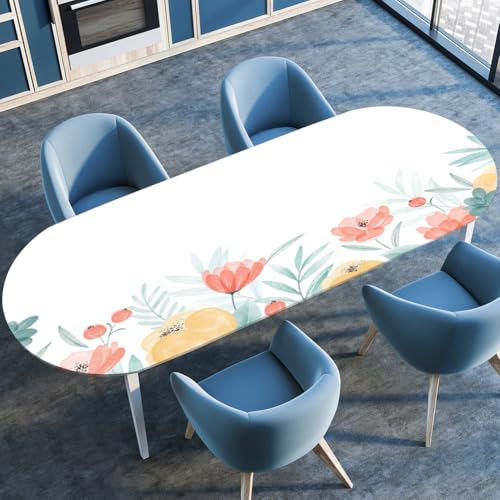Highdi 3D Elastische Tischdecke Oval Abwaschbar, Spanntischdecke Oval Gartentischdecke Outdoor Tischdecke mit Gummizug für Esszimmer, Küche (Schicke Blumen 7,122x173m) von Highdi