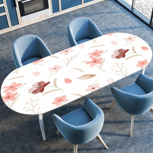 Highdi 3D Elastische Tischdecke Oval Abwaschbar, Spanntischdecke Oval Gartentischdecke Outdoor Tischdecke mit Gummizug für Esszimmer, Küche (Schicke Blumen 8,132x274cm) von Highdi