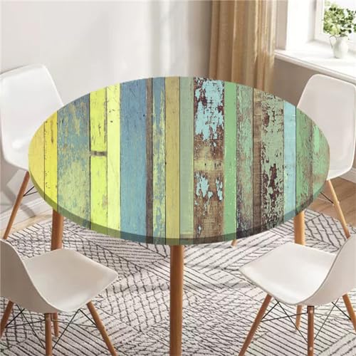 Highdi 3D Elastische Tischdecke Rund Abwaschbar, Spanntischdecke Rund Gartentischdecke Outdoor Round Tischdecke mit Gummizug für Esszimmer, Küche und Picknick (80cm,einfaches Holz 8) von Highdi