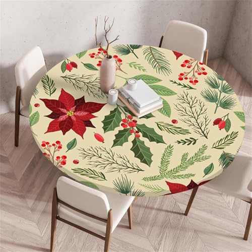 Highdi 3D Elastische Tischdecke Rund Abwaschbar, Spanntischdecke Rund Gartentischdecke Outdoor Round Tischdecke mit Gummizug für Esszimmer (60cm,Fröhliche Weihnachten 5) von Highdi