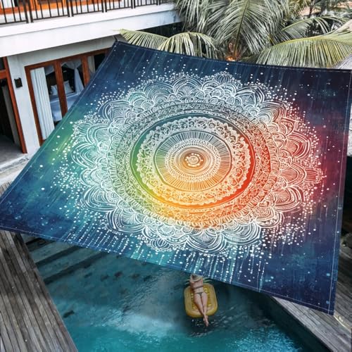 Highdi 3D-Farbmandala Sonnensegel Wasserdicht Rechteckig Sonnenschutz mit UV Schutz, Terrasse Garten Camping Sonnensegel Balkon Sonnenschutz Segeltuch inkl 4 Seil (Dunkelblau,2x2.4m) von Highdi