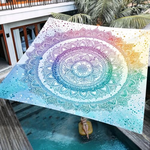 Highdi 3D-Farbmandala Sonnensegel Wasserdicht Rechteckig Sonnenschutz mit UV Schutz, Terrasse Garten Camping Sonnensegel Balkon Sonnenschutz Segeltuch inkl 4 Seil (Himmelblau,2x2.4m) von Highdi