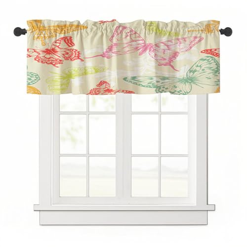 Highdi 3D Kurzgardine Wohnzimmer Küchen, 1 Stück Stangentasche Kurzer Scheibengardinen für Kleine Fenster,Landhausstil Bistrogardine Kurzgardinen (Aprikose,137x45cm) von Highdi