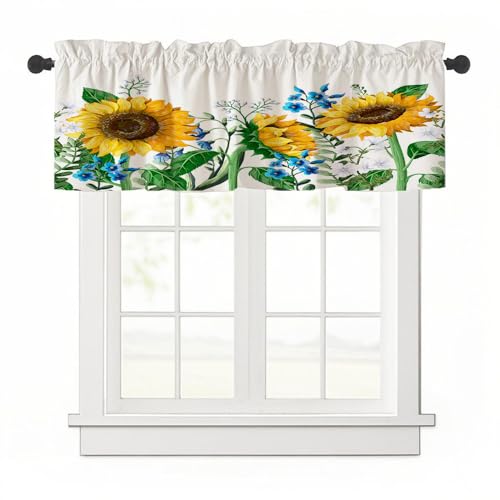Highdi 3D Kurzgardine Wohnzimmer Küchen, 1 Stück Stangentasche Kurzer Scheibengardinen für Kleine Fenster,Landhausstil Bistrogardine Kurzgardinen (Gelbe Sonnenblume 4,137x45cm) von Highdi
