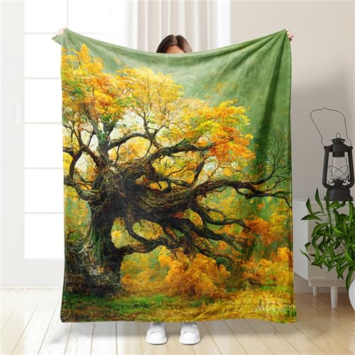 Highdi 3D Kuscheldecke Flauschig Warm, Herbst Winter Warme Wohndecke Kinder Decke Flauschige Couchdecke Überwurf Fleecedecke als Tagesdecke Sofadecke Bett (150X200cm,Gelber Baum) von Highdi