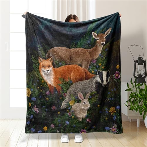 Highdi 3D Kuscheldecke Flauschig Warm, Herbst Winter Warme Wohndecke Kinder Decke Flauschige Couchdecke Überwurf Fleecedecke als Tagesdecke Sofadecke Bett (150X200cm,Waldtiere) von Highdi